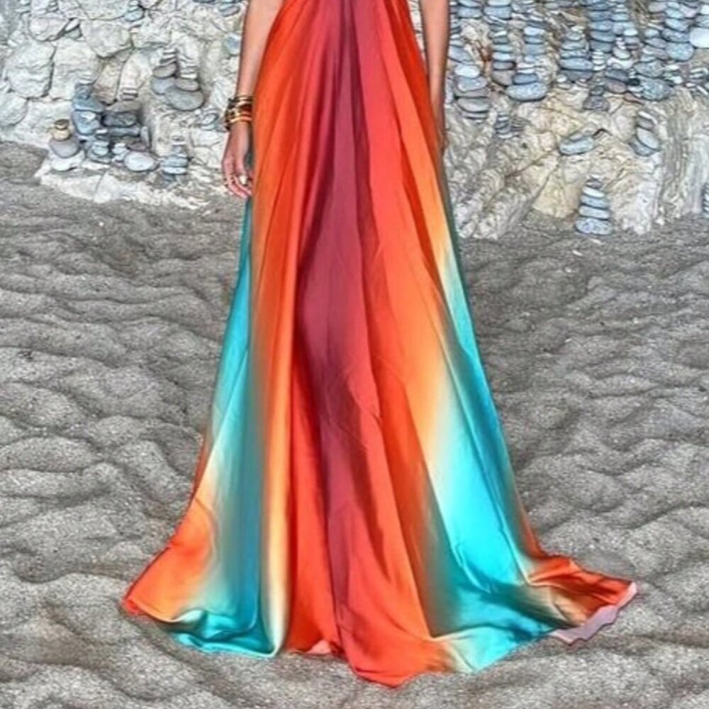 Multicolor Casual Women's Tie-Straps Sexy Metallic Sleeveless Long Dress - Picture 3 of 6
